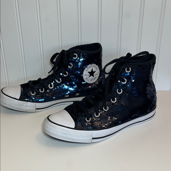 Converse Chuck Taylor All Star Women's Midnight Indigo Blue Sequin High-Tops - Picture 4 of 16